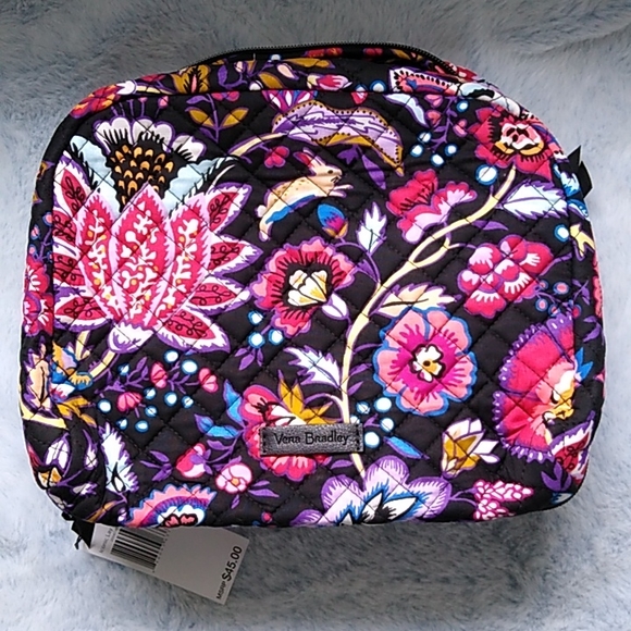 Vera Bradley Bags Nwt Vera Bradley Iconic Lay Flat Cosmetic Foxwood Black Floral Bunny Htf
